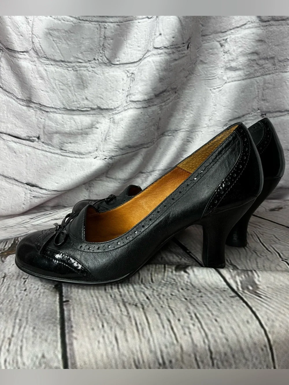 Dark Academia Black Leather Romantic Goth Twee Wingtip Brogue Oxford Pumps 6.5